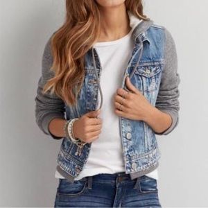 American eagle jean jacket with hoodie